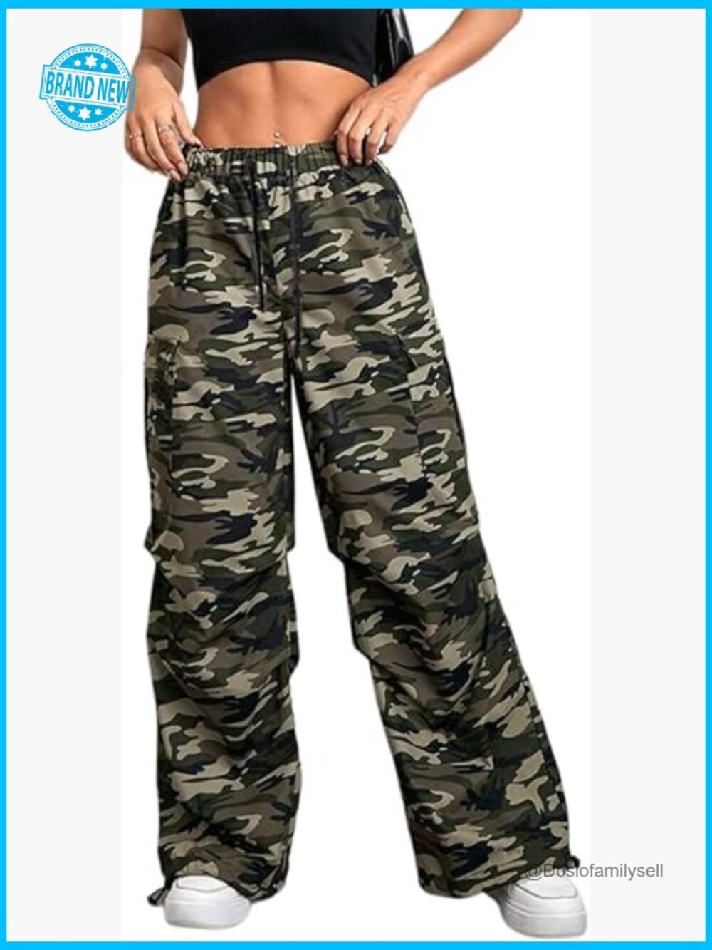 Wide Leg Cargo Pants Elastic Waisted Multi Pockets Casual Y2K Streetwear